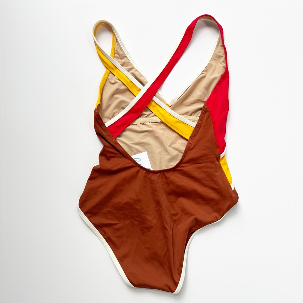 Free People x Follow Suit Evie One-Piece Swimsuit in Poppy Colorblock | XS NWT - Picture 3 of 8